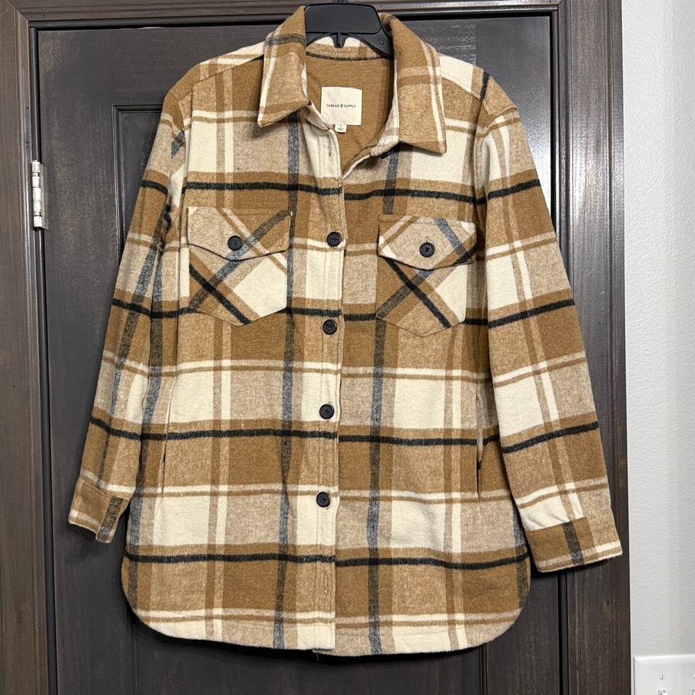 Thread & Supply Brown and Cream Plaid Utility Jacket